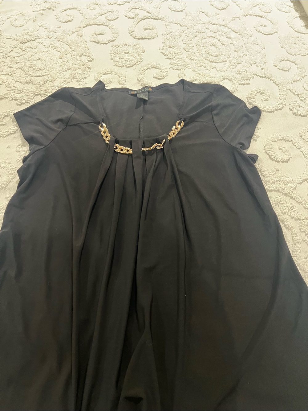 Suzie In The City Black Blouse with Gold Chain Accent